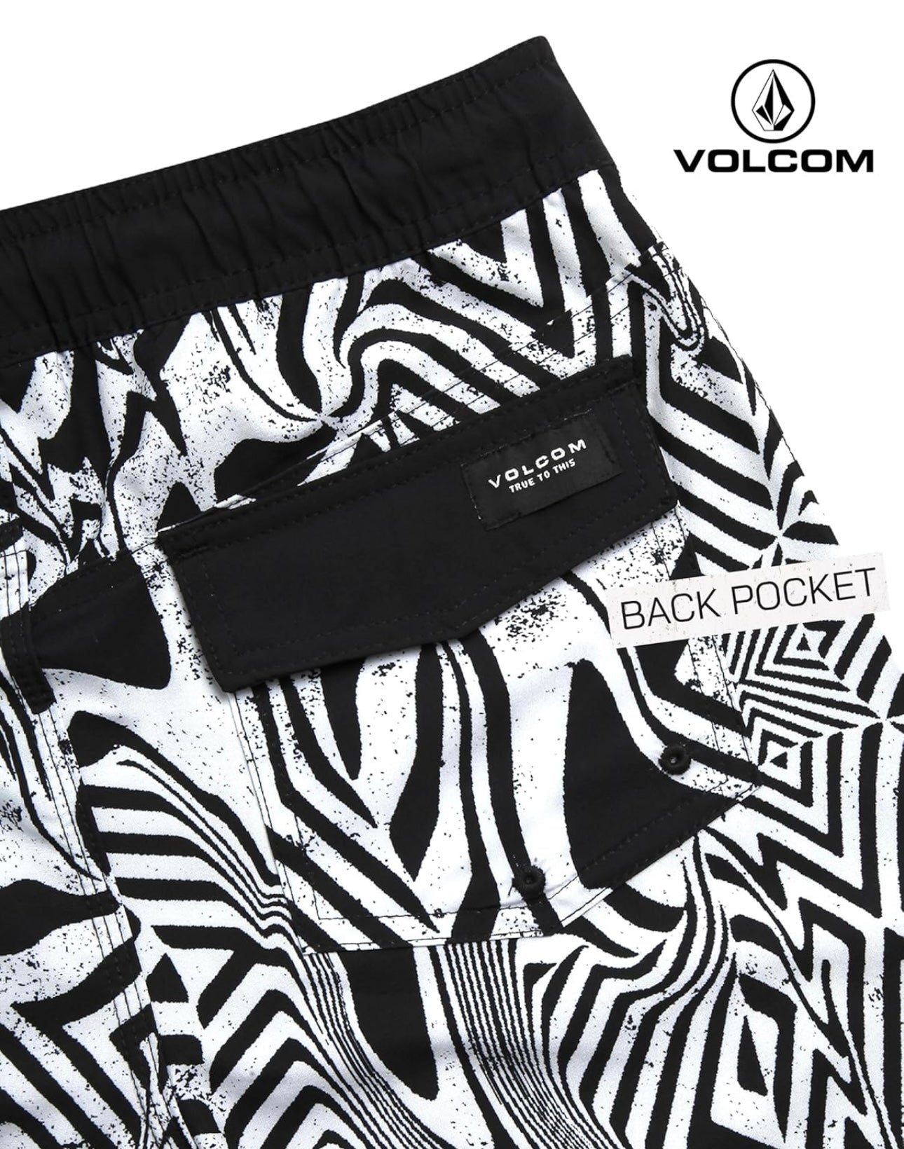 Volcom Elastic Waist Boardshort para Niño – Blanco y Negro
