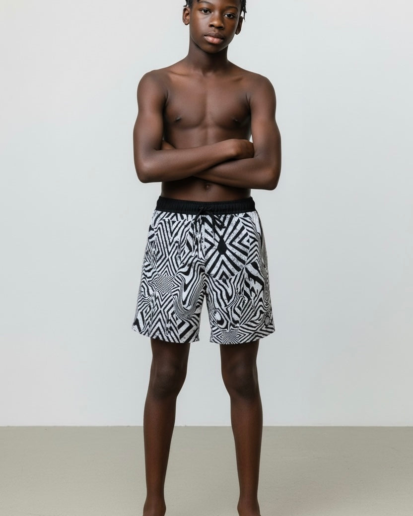 Volcom Elastic Waist Boardshort para Niño – Blanco y Negro