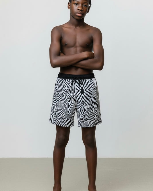 Volcom Elastic Waist Boardshort para Niño – Blanco y Negro