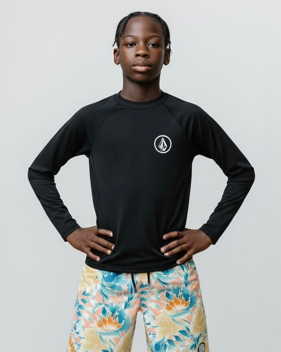 Volcom Lido Solid Rashguard UPF 50+ para Niño – Negro